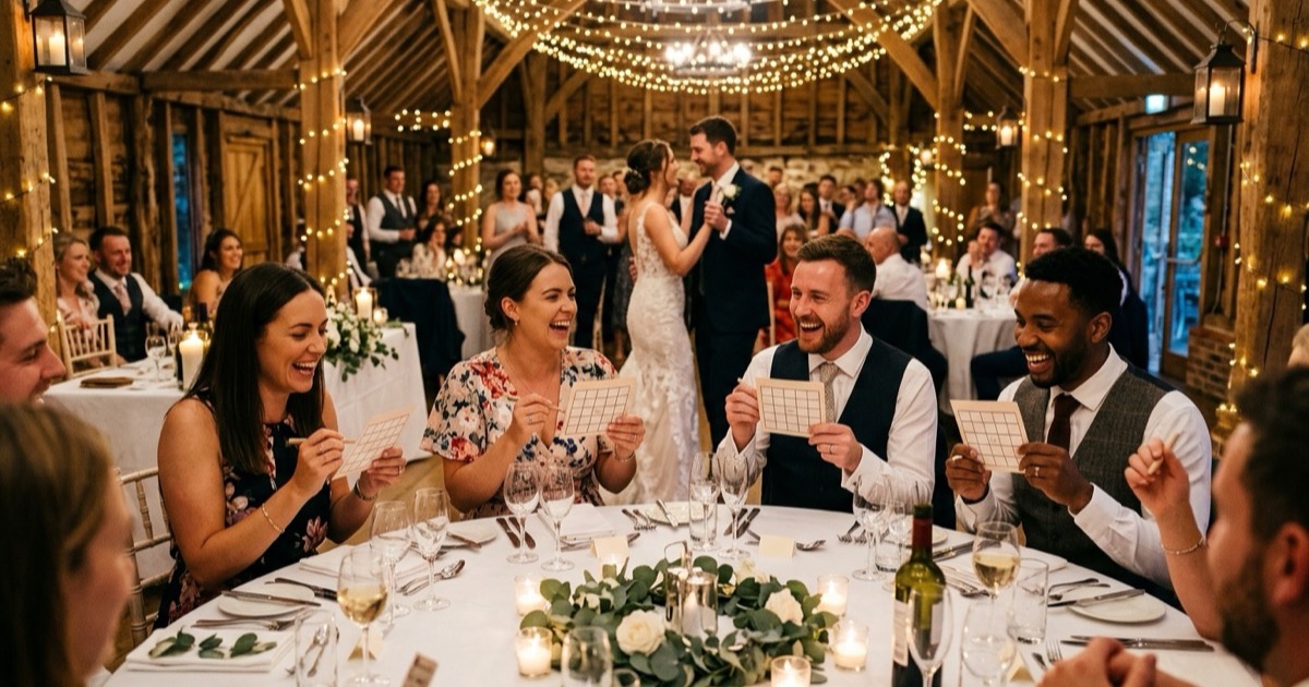 Real printed bingo cards from a wedding