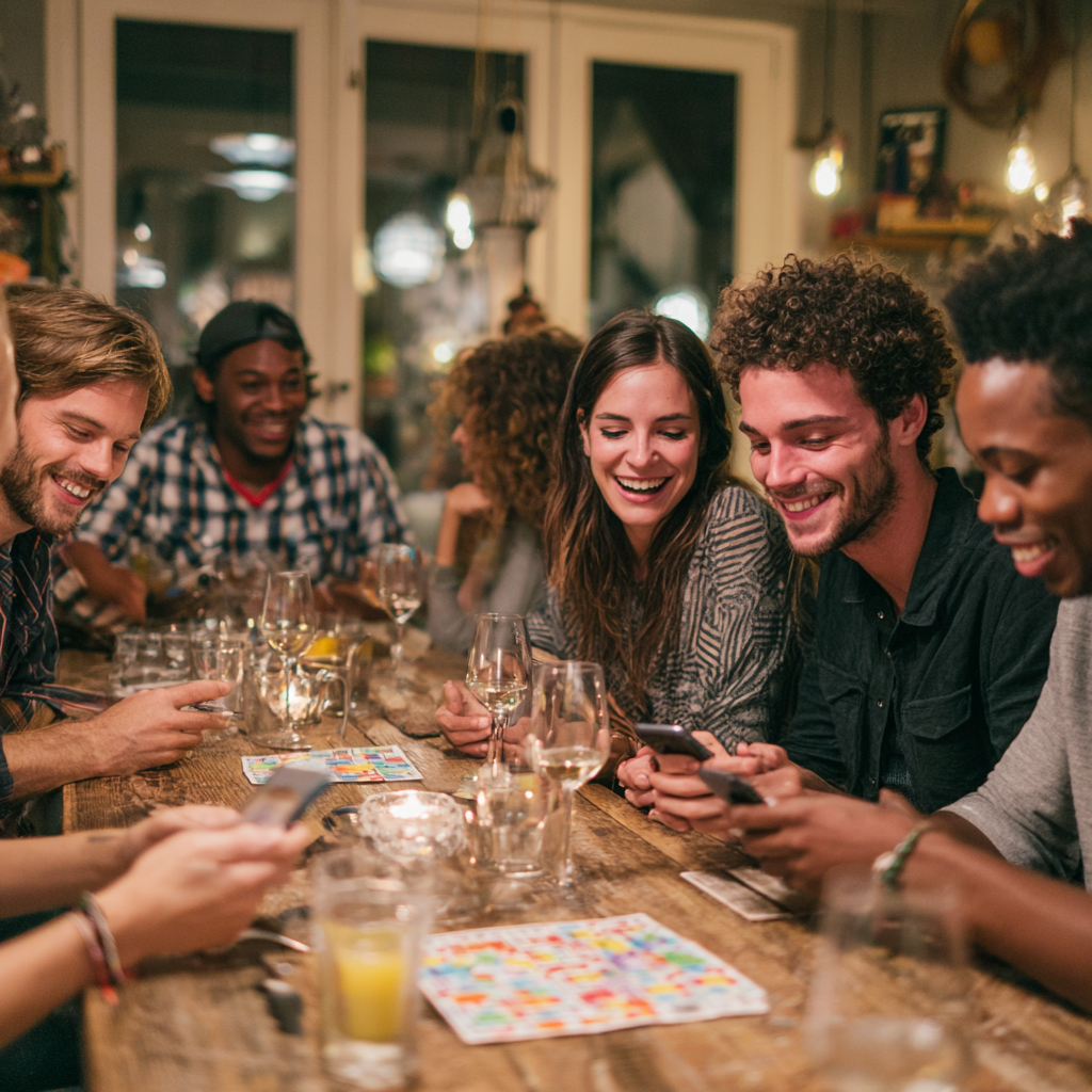Group of friends playing musical bingo