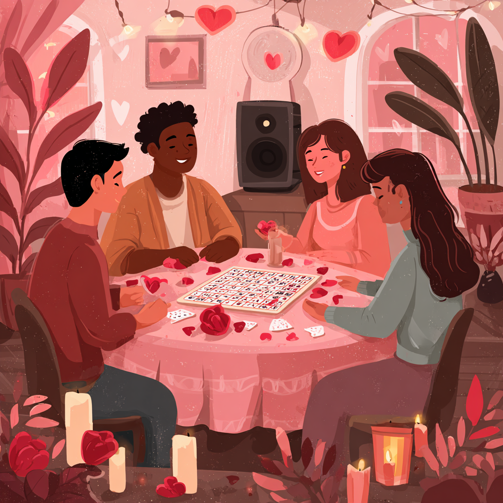 Couples playing music bingo on Valentine's Day